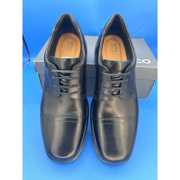 Ecco Men’s EU 45/US 11 Black Leather Timeless Square Toe Oxford Tie Shoe NEW - Picture 6 of 9
